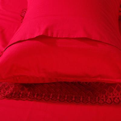 梦洁 红色欧式贴布绣纯色床单式简约风 床品件套四件套