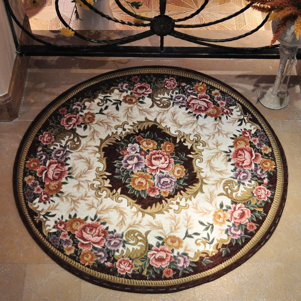 易普美家 90×90ccm圆形化纤可手洗可机洗美式乡村腈纶植物花卉欧美机器织造 地毯