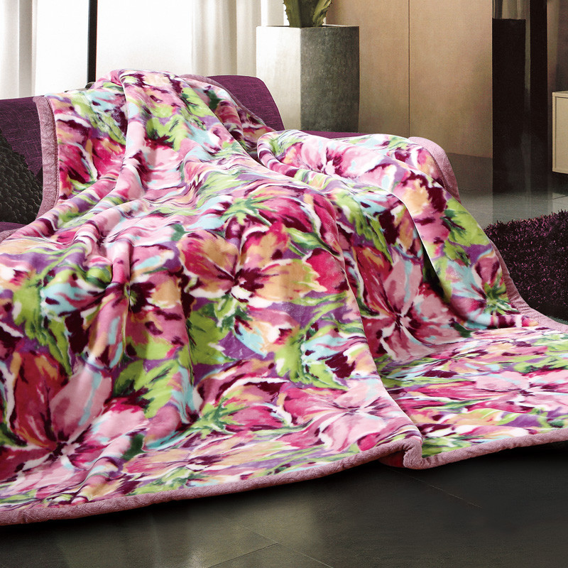 富安娜 拉舍尔毛毯一等品冬季植物花卉现代中式 毛毯