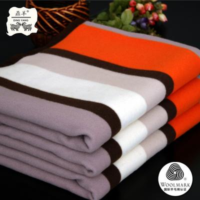 鼎羊 橙色羊毛羊绒毯优等品冬季条纹 毛毯