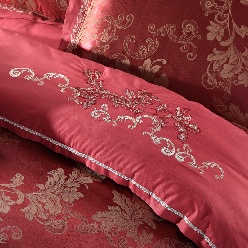 杉杉 欧式绗缝贴布绣提花贡缎纯色床单式欧美风 床品件套四件套