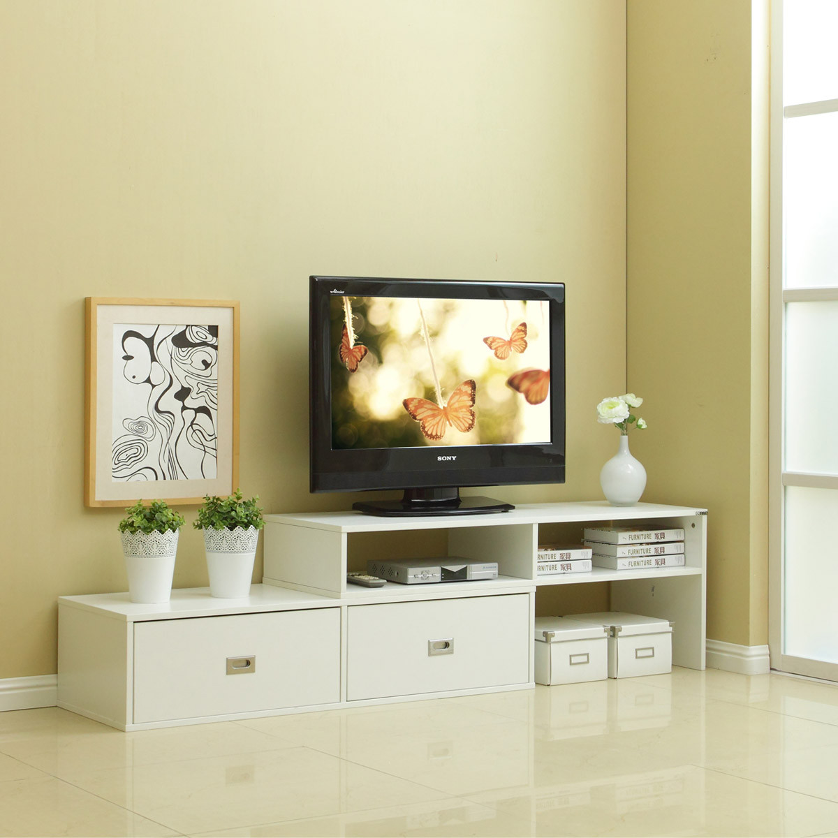 美达斯 人造板免漆刨花板/三聚氰胺板框架结构伸缩成人简约现代 11633电视柜