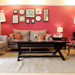 彩色北欧风三居装修沙发背景墙图片