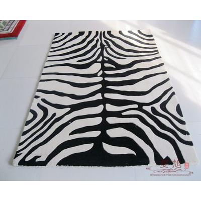 双旭 预售黑白斑马纹化纤腈纶条纹长方形手工织造 地毯