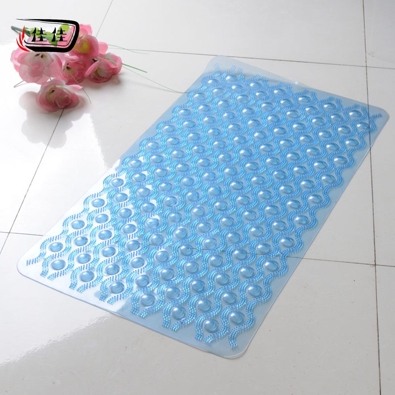 佳佳 粉色透明色蓝色绿色PVC卫浴纯色简约现代机器织造 地垫