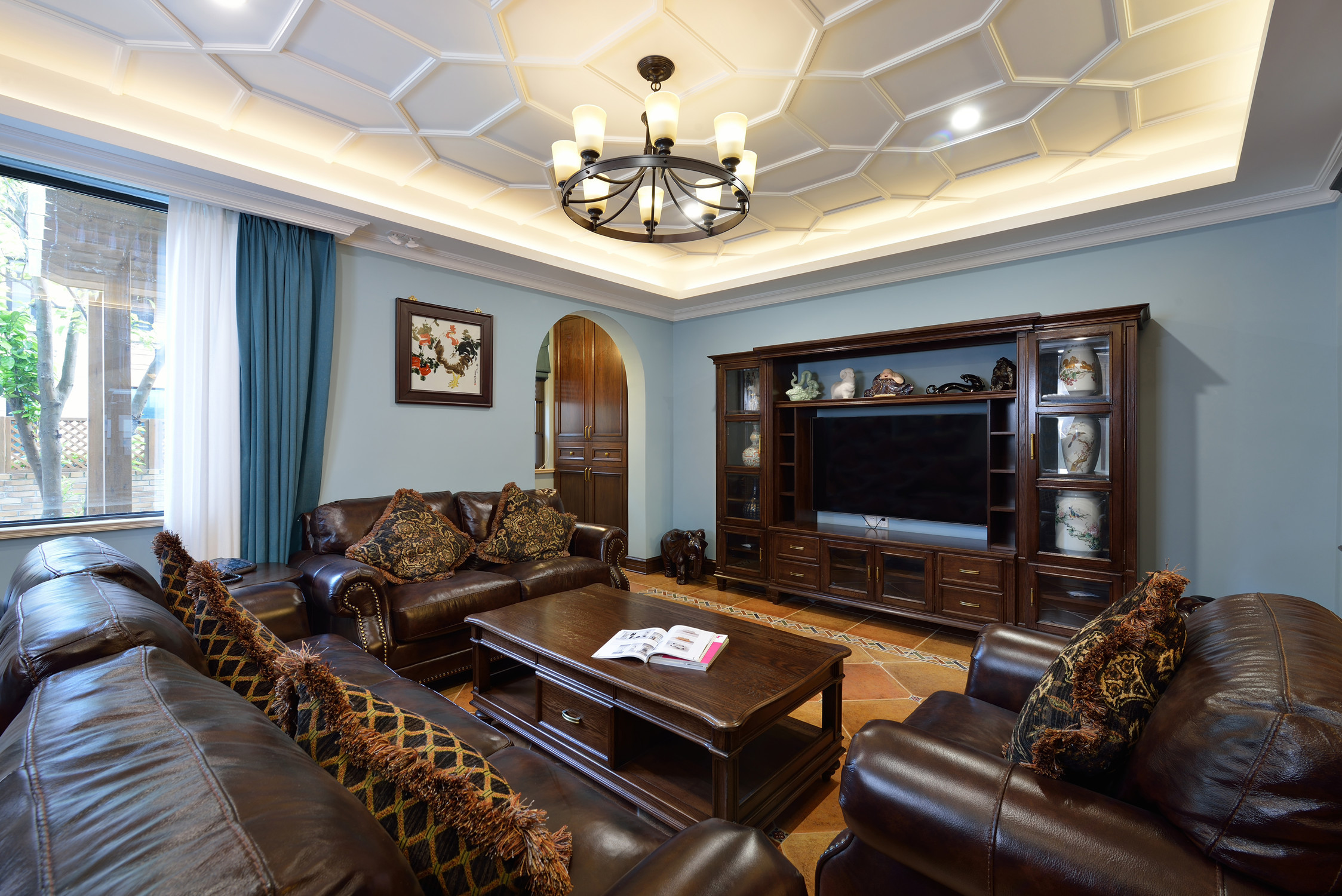 复古典雅美式别墅装修客厅设计图