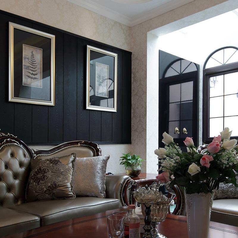 美式风格,别墅装修,140平米以上装修,富裕型装修,客厅,沙发背景墙,黑色