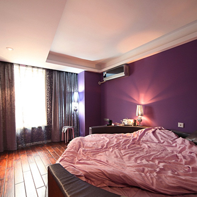 10-15万装修,130平米装修,一居室装修,卧室,卧室背景墙,紫色,loft风格