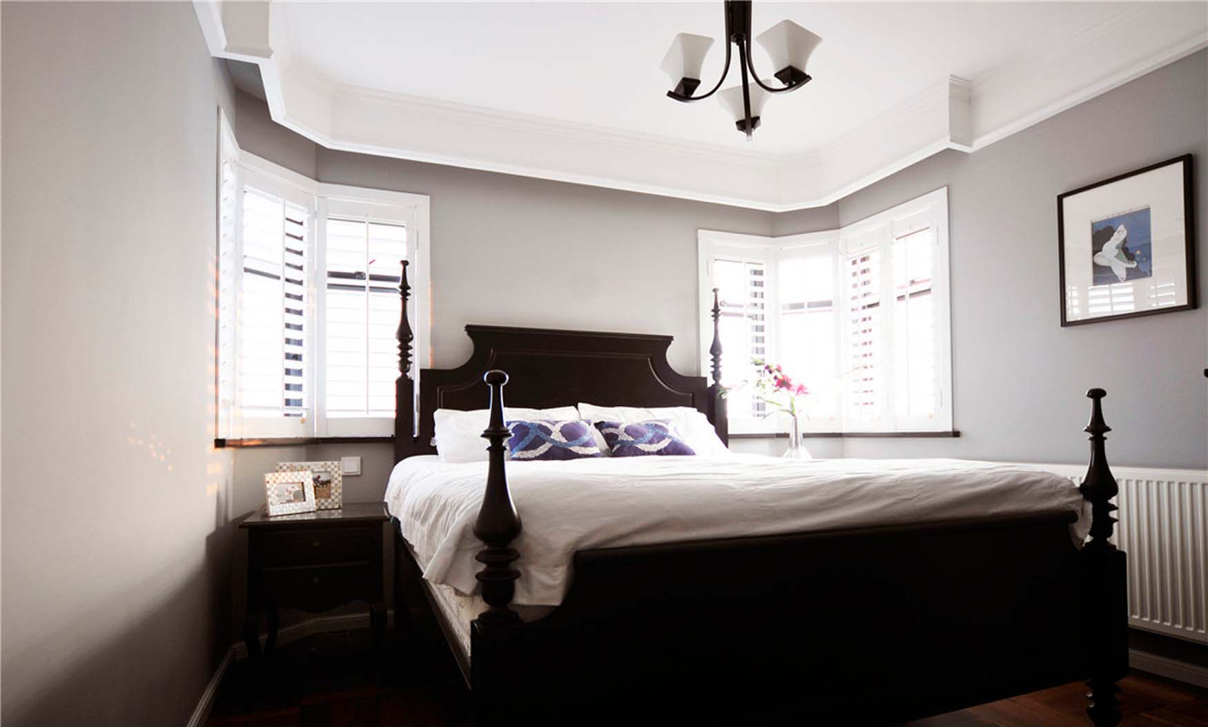 美式风格,120平米装修,10-15万装修,三居室装修,卧室,卧室背景墙,灰色
