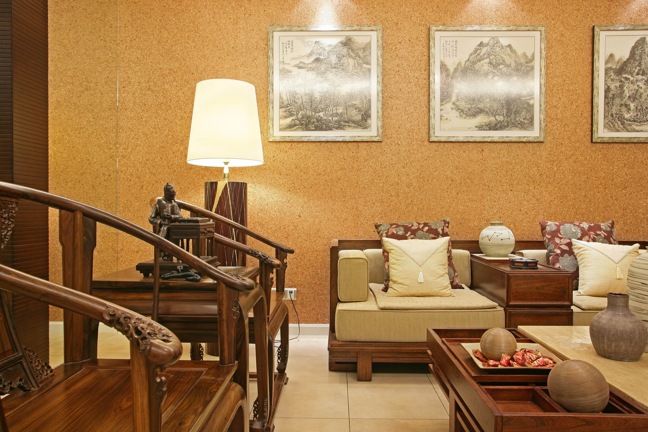 新中式别墅装修设计沙发背景墙图片
