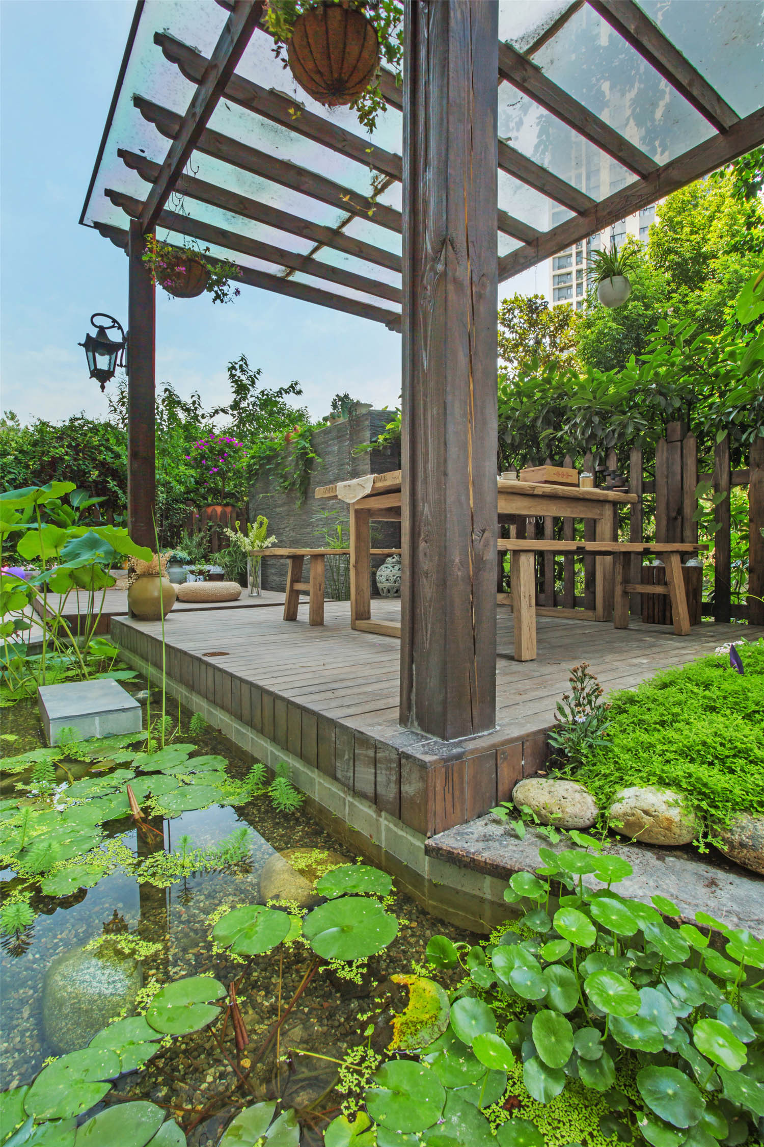 三居室装修,20万以上装修,130平米装修,庭院,花园,东南亚风格,绿色