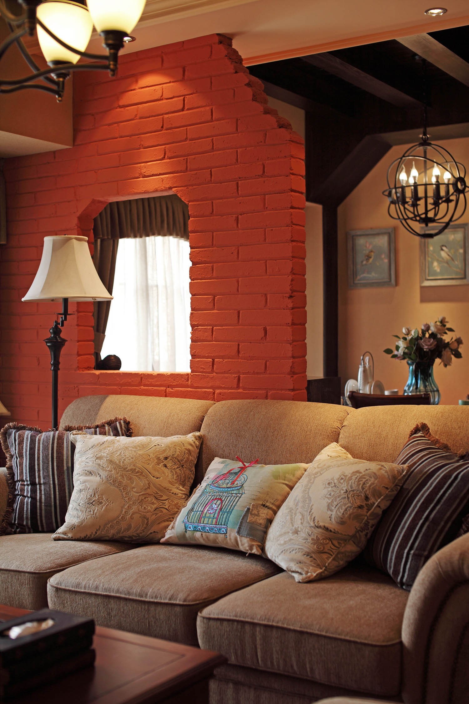 130㎡美式乡村风格装修沙发背景墙图片