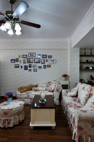 三居室田园风格家沙发背景墙设计