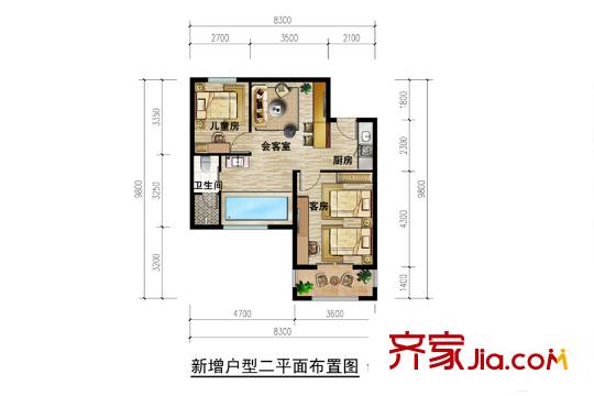 京东玉龙湾国际运动度假山谷75平米2居酒店公寓户型图 2室1厅1卫1厨