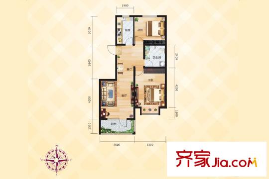 尚品国际H户型图 2室2厅1卫1厨