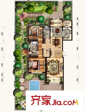 廊坊孔雀城大公馆5#首层户型 5室3厅4卫2厨