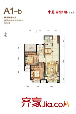 港中旅・海泉湾一期北区2号楼A1-b户型 2室2厅1卫1厨