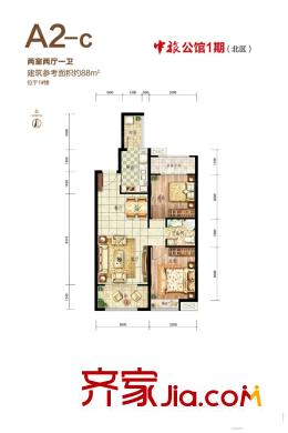港中旅・海泉湾一期北区1号楼A2-c户型 2室2厅1卫1厨