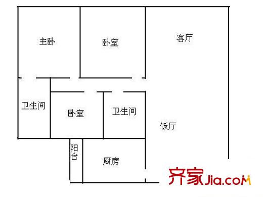 珠江帝景华苑户型图3室2厅户型图 3室2厅2卫1厨