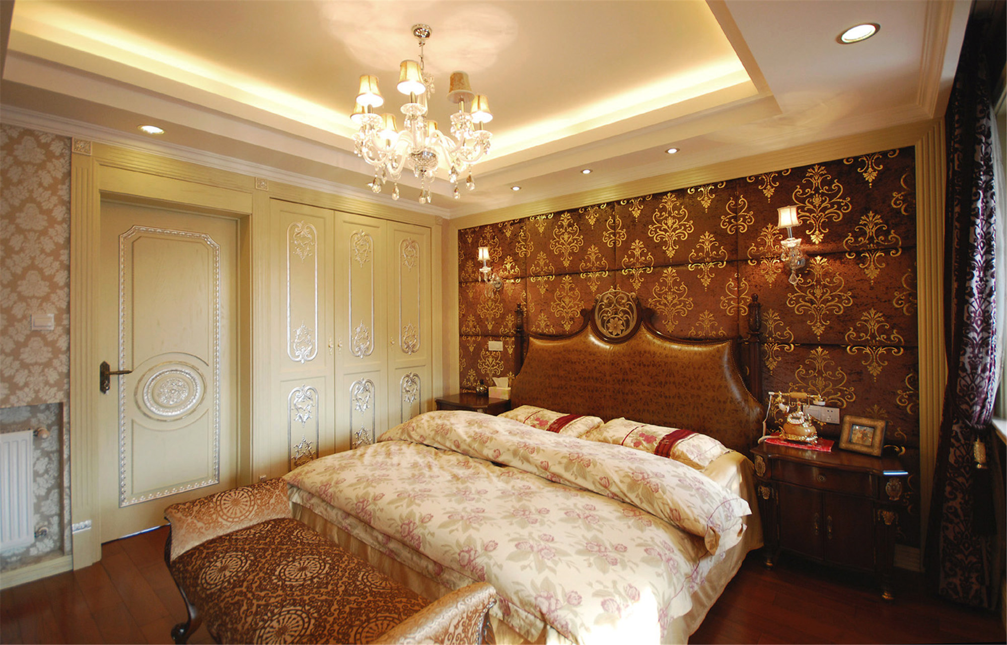 别墅装修,欧式风格,豪华型装修,140平米以上装修,卧室,卧室背景墙,暖色调
