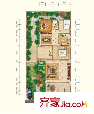 中航・维拉庄园T9-T13山涧小墅B3户型一层 4室2厅4卫1厨