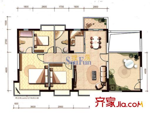美丽AAA户型图3室2厅2卫1厨
