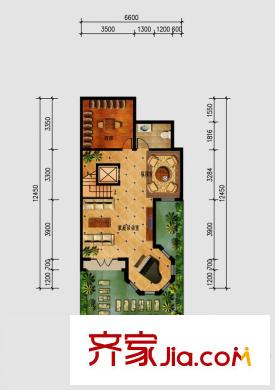观澜墅一期克拉墅B户型地下室平面户型 2室3厅4卫1厨