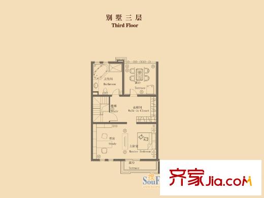 中海御景熙岸别墅户型图B2户型三层 1室1卫