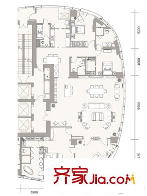 成都银泰中心1号楼A4户型 4室2厅4卫2厨