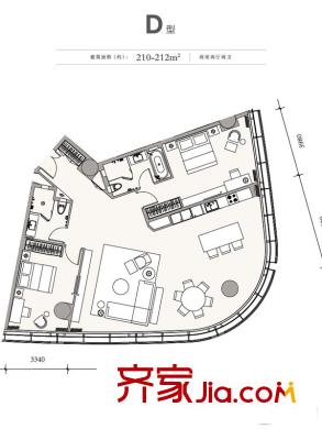 成都银泰中心1号楼D户型 2室2厅2卫