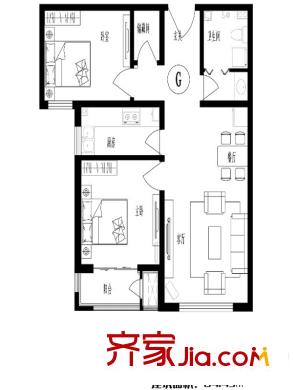 北京自在城一期、三期G户型 2室2厅1卫1厨