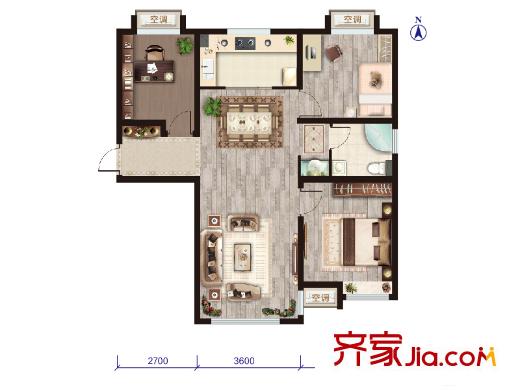 远洋红熙郡b1户型图 2室1厅1卫1厨