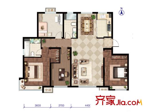 远洋红熙郡a1户型图 3室1厅2卫1厨