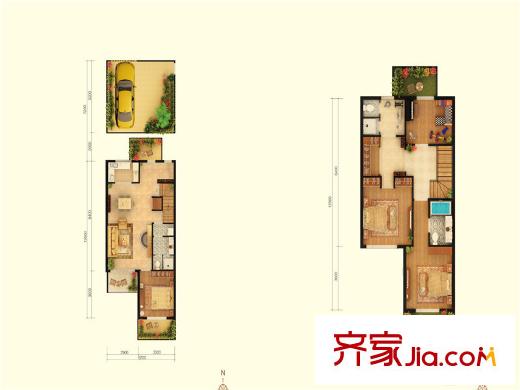 原乡东郡一期别墅上叠户型 3室2厅2卫1厨