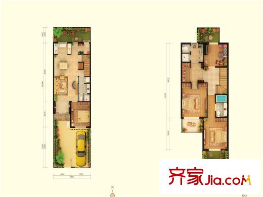 原乡东郡一期别墅下叠户型 3室2厅2卫1厨