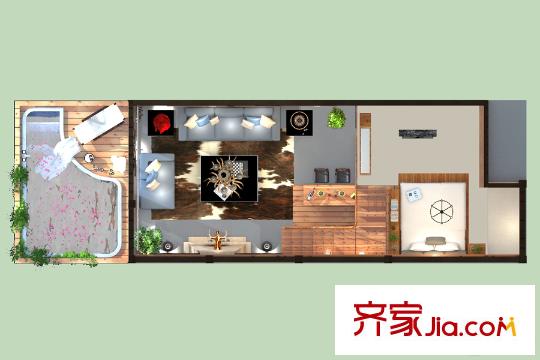 京东玉龙湾国际运动度假山谷汤泉木屋平面图 1室1厅1卫1厨