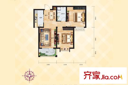尚品国际N反户型图 2室2厅1卫1厨
