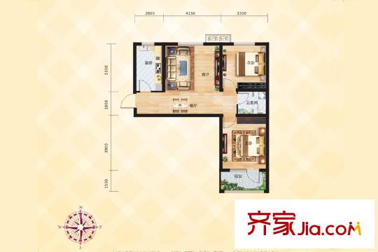 尚品国际M1户型图 2室2厅1卫1厨