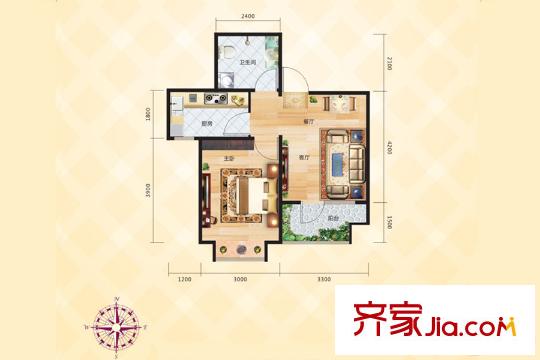 尚品国际G户型图 1室2厅1卫1厨
