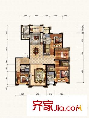 廊坊孔雀城大公馆1#楼标准层户型 4室2厅3卫2厨