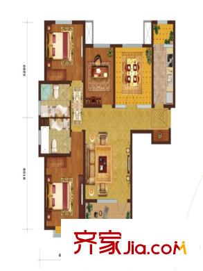 鸿坤・理想湾H户型 3室3厅2卫1厨