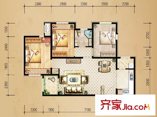 绿宸万华城Ⅲ户型图 2室1厅1卫1厨