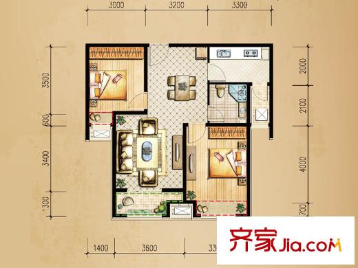绿宸万华城Ⅴ户型图 2室2厅1卫1厨