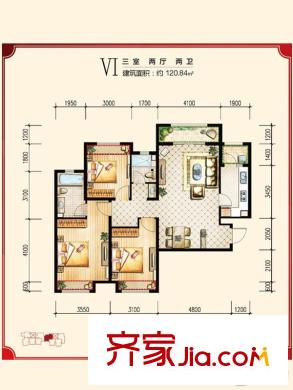 绿宸万华城五期E区VI户型图 3室2厅2卫1厨
