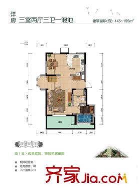 金泰丽舍洋房跃层一层 3室2厅3卫1厨
