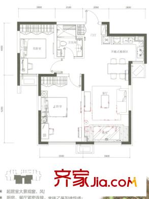 金泰丽舍B户型 2室2厅1卫1厨