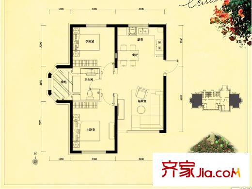 金泰丽舍6-9号楼C户型 2室2厅1卫1厨