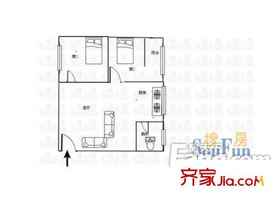 金城云庭户型图两室一厅 2室1厅1卫1厨