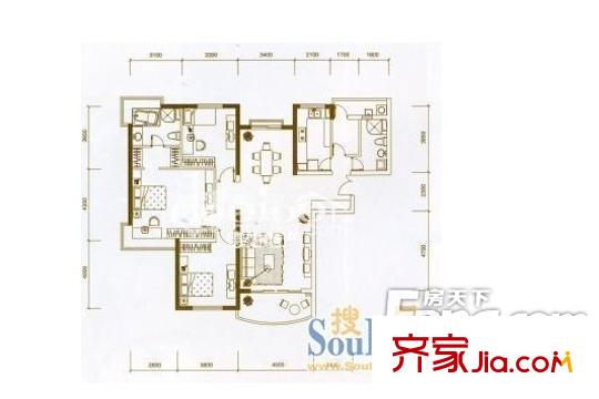枫丹琴园户型图户型图8 3室2厅1卫1厨