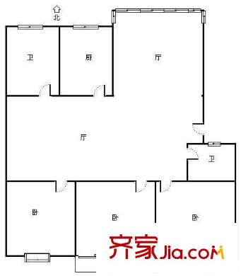东方苑 3室2厅2卫1厨 户型图